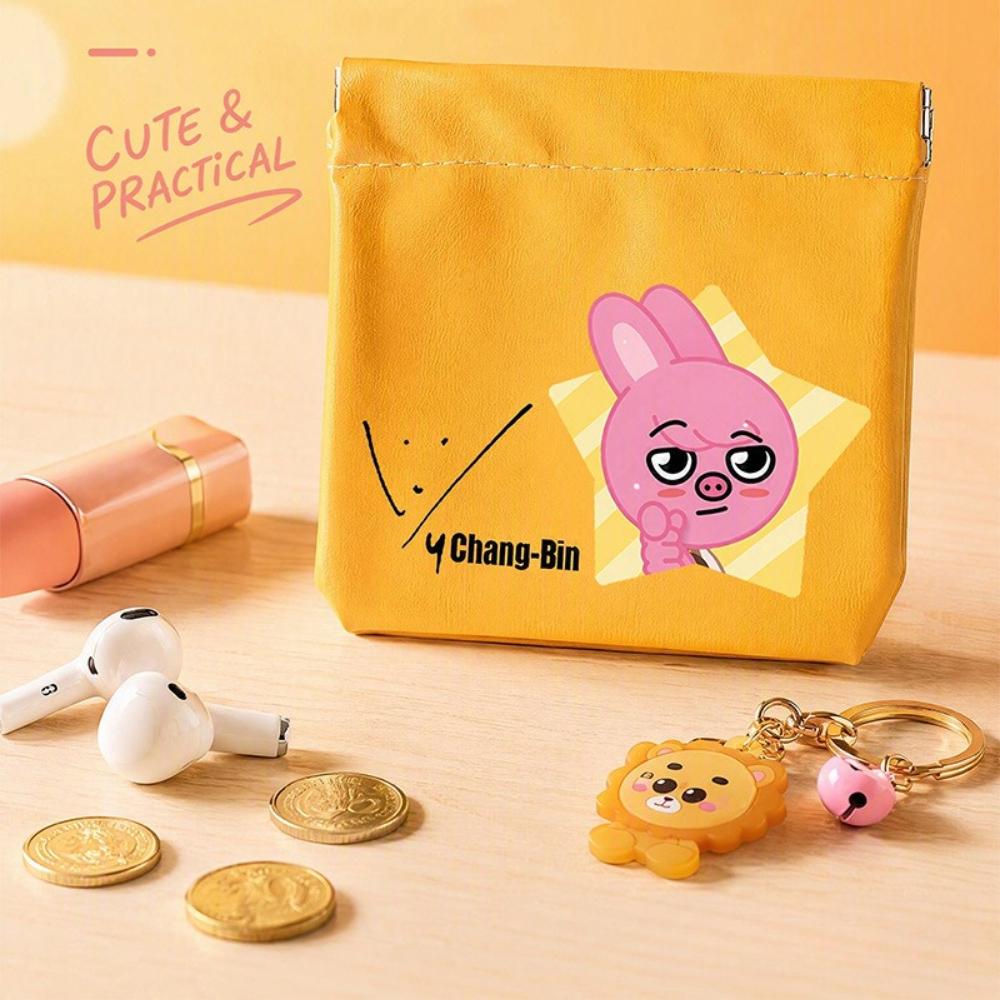 Stray Kids PU Leather Coin Purse Cute Cartoon Digital Storage Bag Portable Earphone Cable Lipstick Organizer Pouch Gift