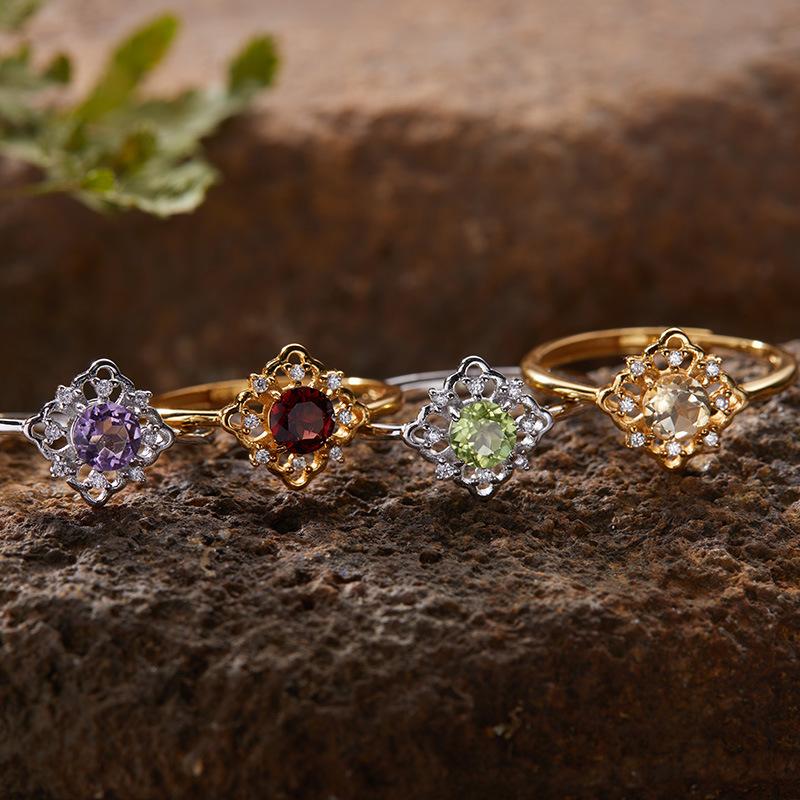 Inel de comoară natural colorat High Sense Light Luxury placat cu argint sterling S925 aurit 18K Inel pentru degetul arătător Bijuterii de nișă Femei