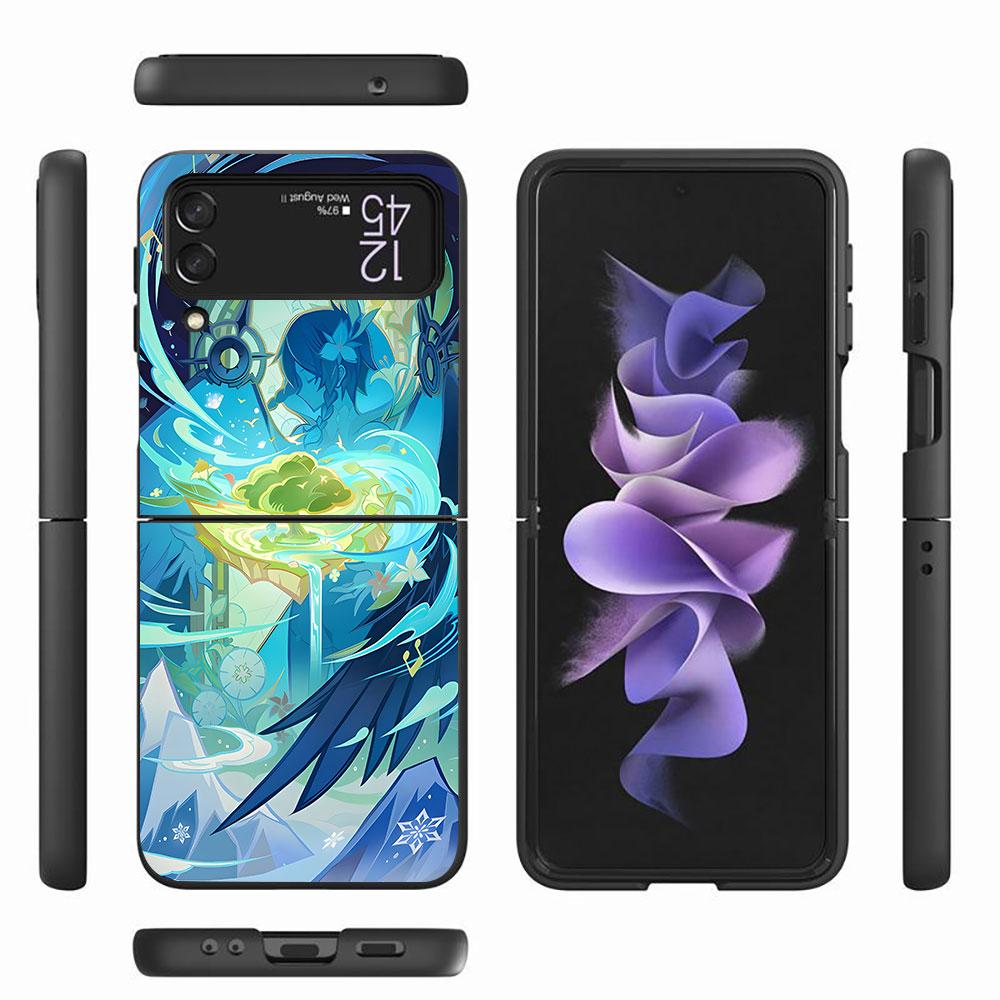 Barbatos Genshin Impact Case for Samsung Galaxy Z Flip4 Flip3 5G PC Hard Cell Phone Shell Z Flip 4 3 Black Zflip4 Zflip3 Cover