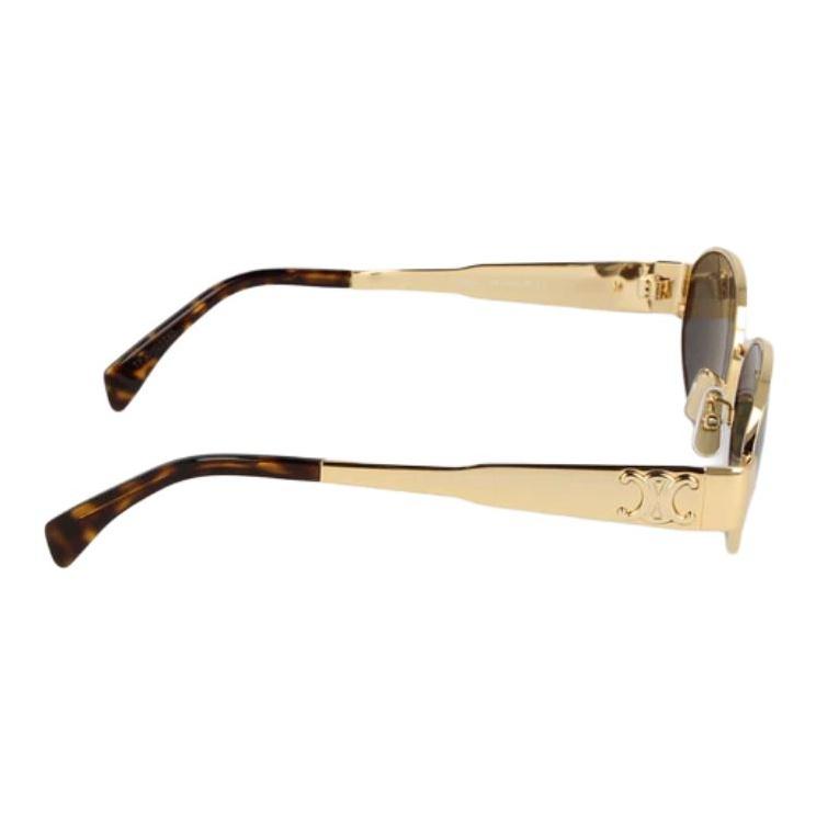 Celine Ochelari de soare ovali cu logo metalic Triomphe gravat pe lateral Ochelari de soare pentru femei Aur CL40235U-30N