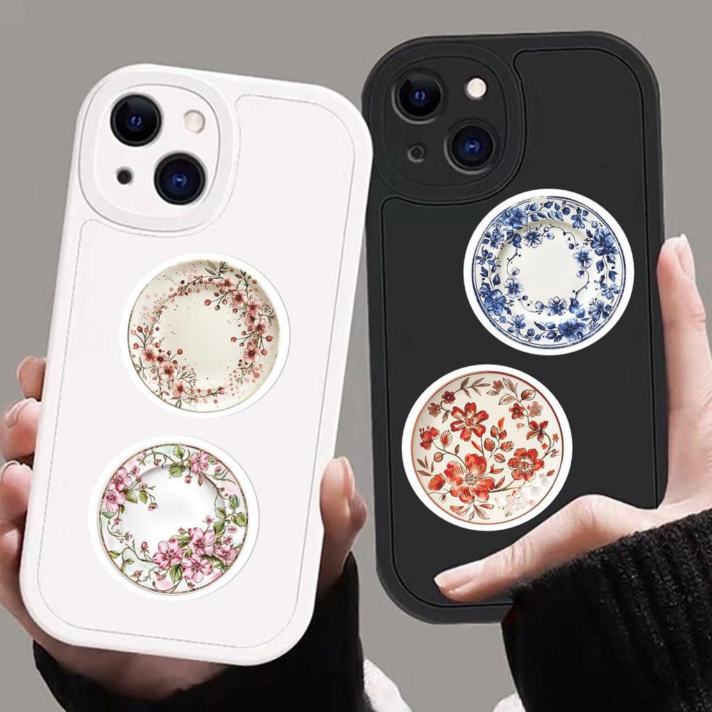 50 New Retro Floral Dinner Plate Stickers for Notebook Decoration