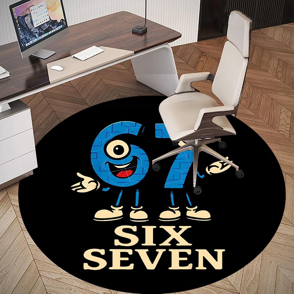 1pc Six Seven Round Chair Mat Office Area Rug - Non-Slip, Floor Mat for Office, Bedroom, and Indoor Decor P127162