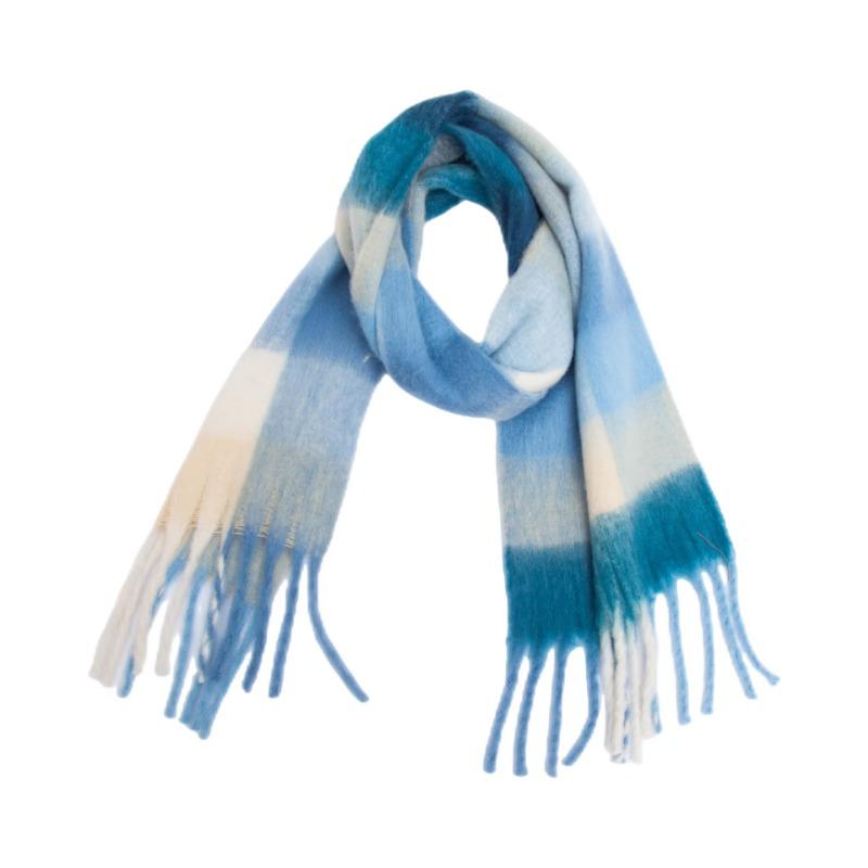 Winter Yarn Thicken Style Luxury Multicolour Plaid Faux Mohair Scarf Women Tassel Long Ring