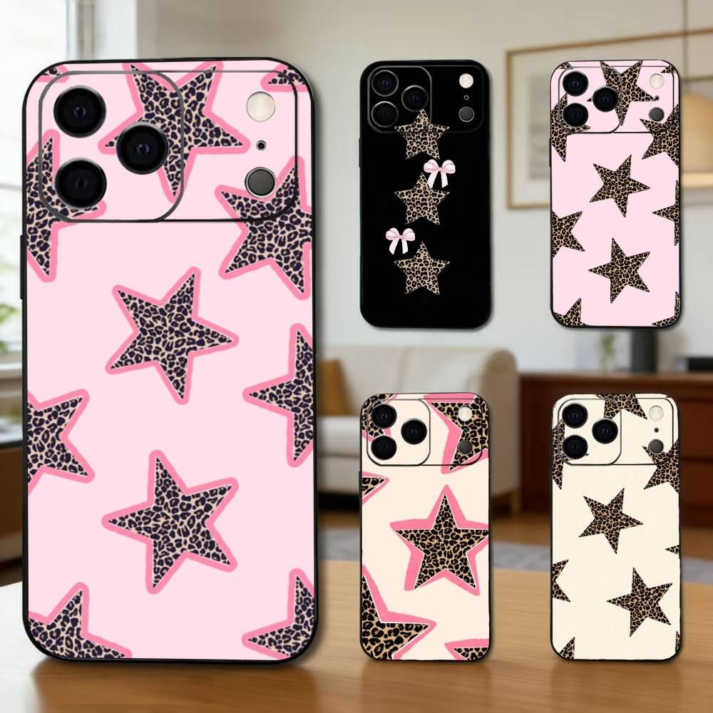 B-Black L-Leopard P-Print S-Star Phone Case For iPhone 17, 16,15,14,13,12,11 Plus,Pro Max, Others Soft Black Cover