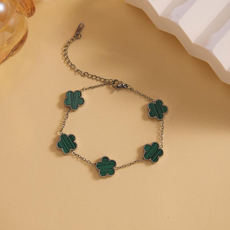 Luxury Women's Steel Four-Leaf Clover Bracelet - High-End Stylish Jewelry