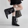 Niche Rivet Belt Buckle Pointed Sleeve Thick Heel Medium Heel Short Boots Women's Winter Design Fashion Medium Tube Martin Boots