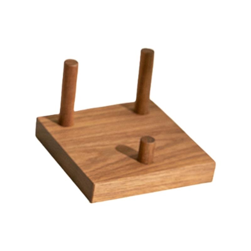 Natural Wooden Display Stand With 3 Peg Rock Holder Square Base For Home Decors And Collectibles Minerals Agates Holder