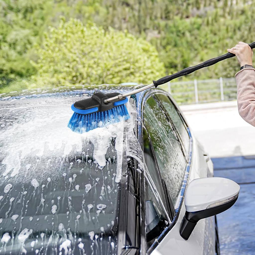 Car Wash Brush Head With Soft Bristle, Car Cleaning Brush With Protective Bumper For Cleaning Auto Cars Trucks RV Boat Deck