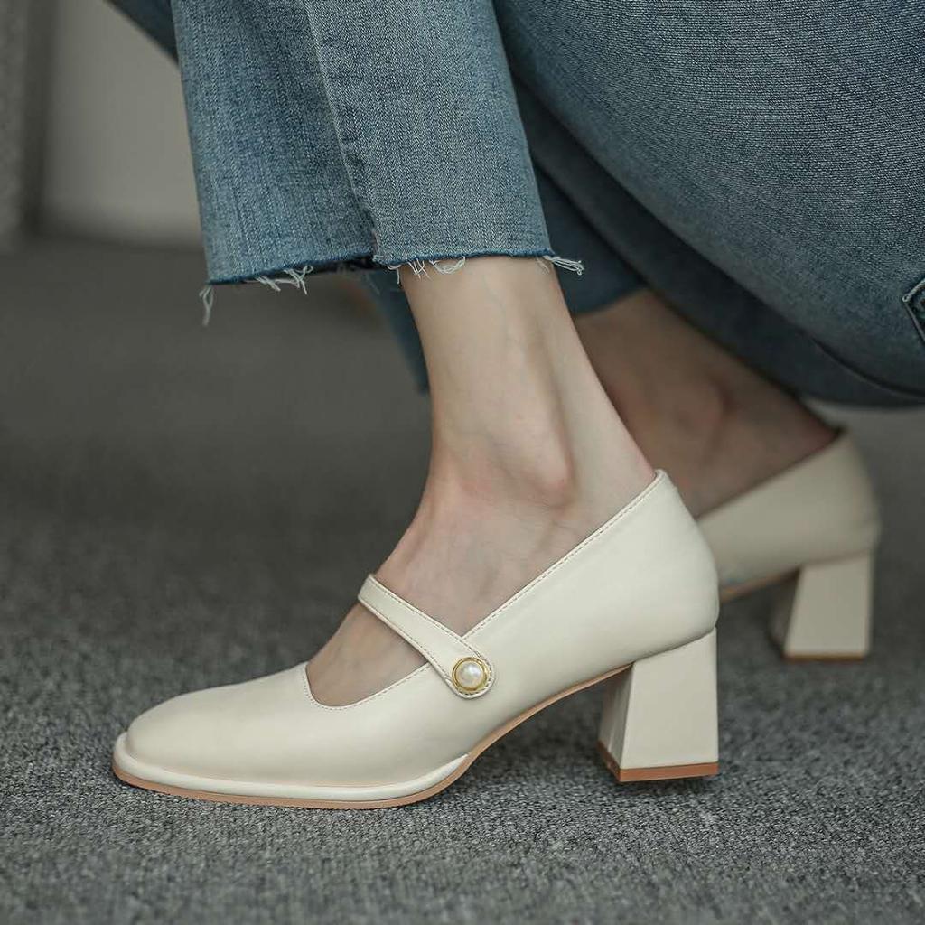 Fashion 2025 Autumn New Thick Heel Mary Jane Pumps Shallow Mouth Casual One Pedal Retro Sandals Thick Heel Single Shoes Women