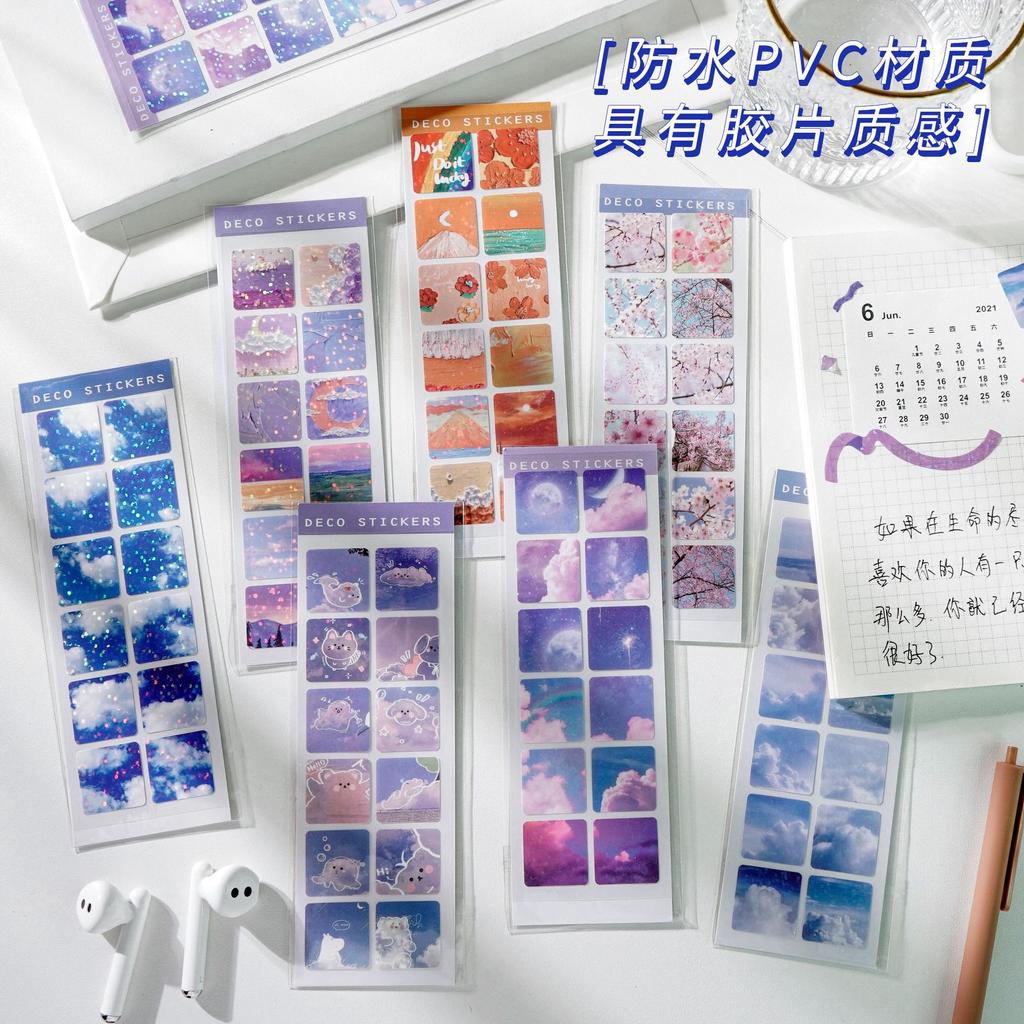 1pc Stickers Scenery Glitter PVC Decorative Decal Seal for DIY Diary Planner Scrapbook Album School Supplies Kawaii Stationery