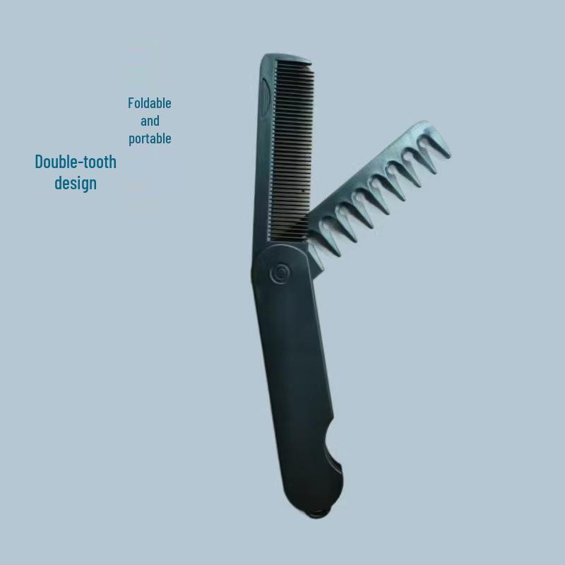 

Foldable Men s Pompadour Comb: Dual-Function, Portable, Wide-Tooth Styling Comb for Travel Bare packaging