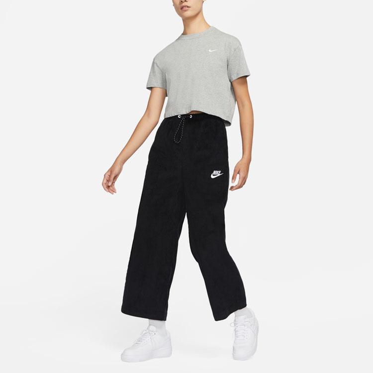 Nike Logo Solid Color Lace-Up Wide-Leg Sports Pants Women Pants Black DQ1871-010