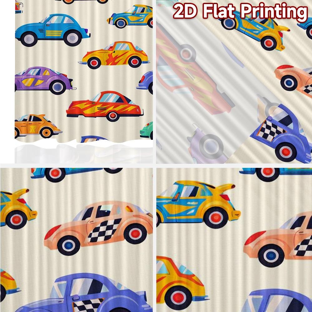 2D FLAT PRINTING 2pcs Curta (Without Rod) Colorful Cartoon Cars(1) Popular Curta&Window Treatment Versatile Fabric