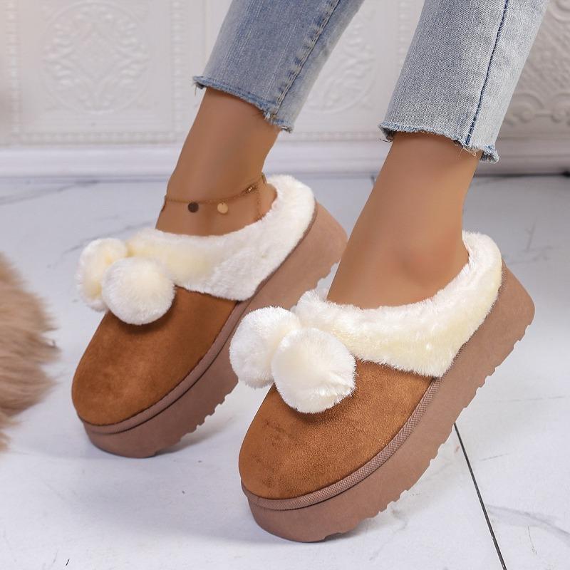 Autumn and Winter New Cotton Slippers Women's Thick-soled Comfortable Home Couple Wear Wool Shoes To Keep Warm Half a Pack of Snow Boots Women