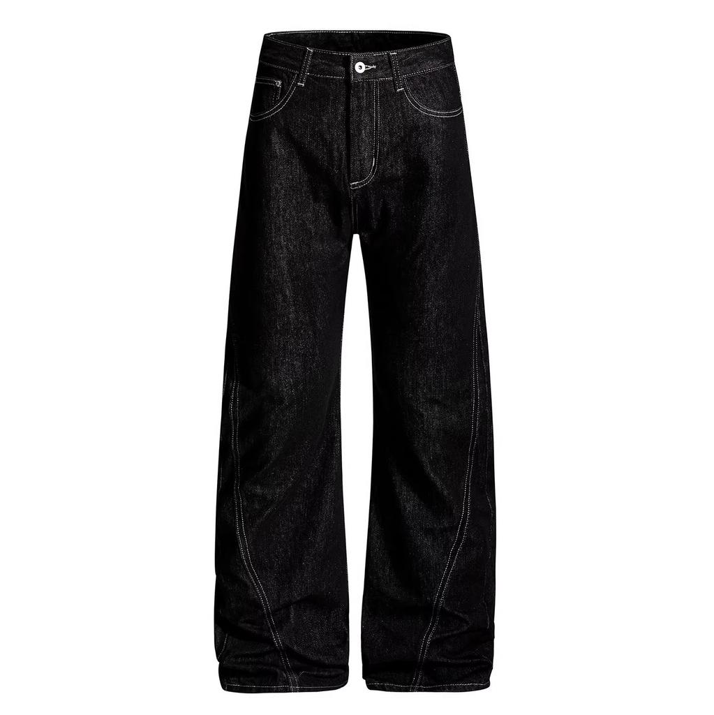 American retro original cow embroidered black jeans men's and women's niche splicing cleanfit versatile straight trousers