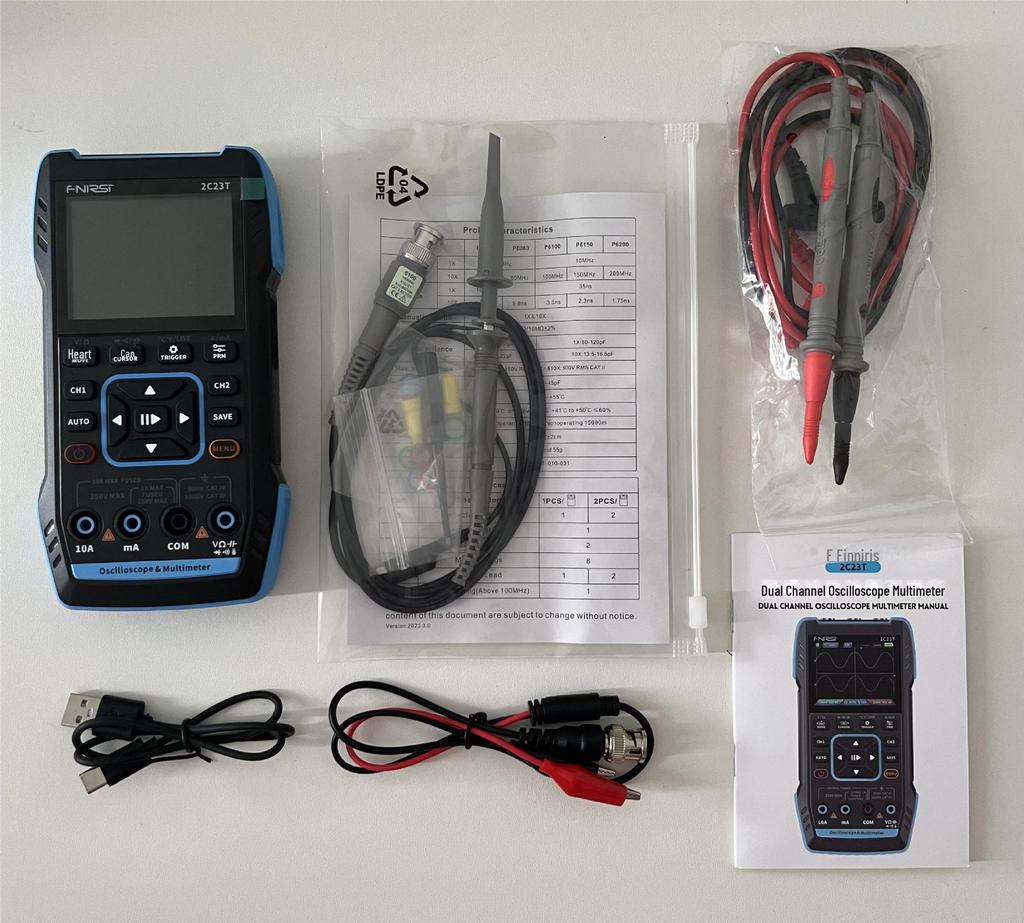 Handheld 3-in-1 Digital Oscilloscope Multimeter Shockproof Dual Channel Signal Generator.