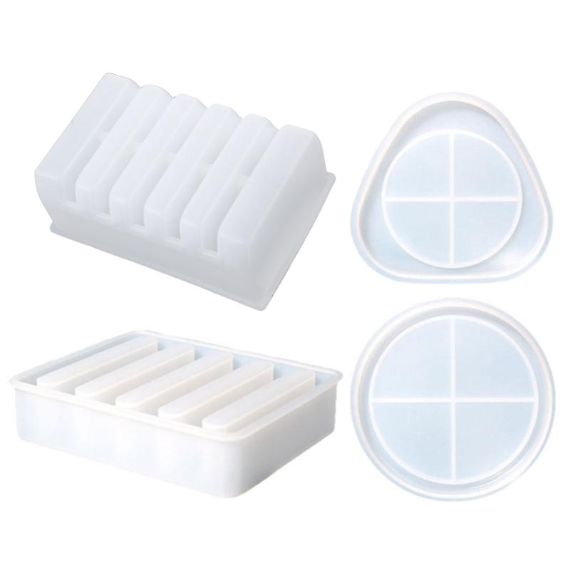 Reusable Epoxy Resin Molds Silicone Triangular & Round Coaster Molds for DIY Coaster & Storage Rack DIY Resin Art Tool