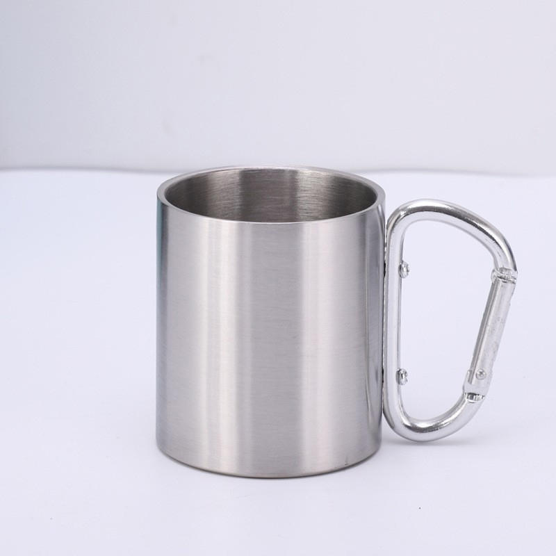 200ML Lightweight Stainless Steel Camping Mug with Carabiner Portable Metal Coffee Mugs for Outdoor Sports Travel Hiking