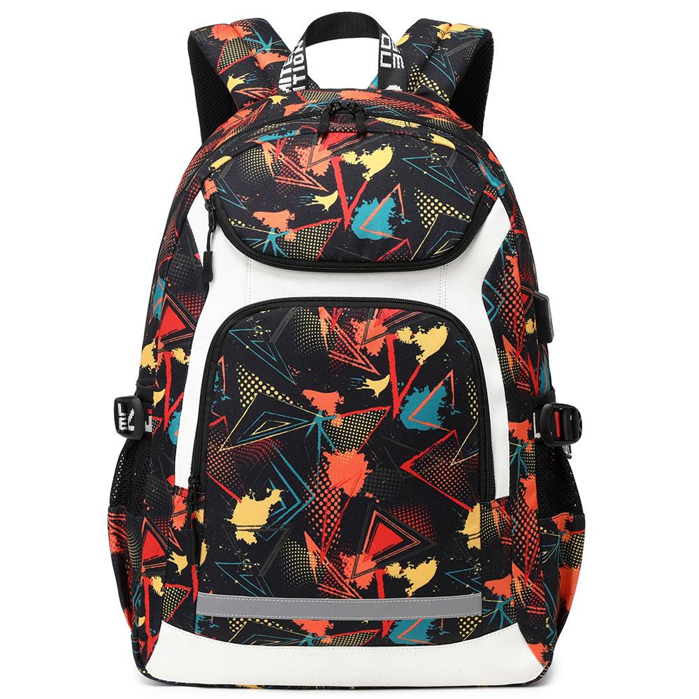 Graffiti Print Backpack with Reflective Strip,Back To School Bag for Boys Girl USB Men Women Laptop Backpack For College student