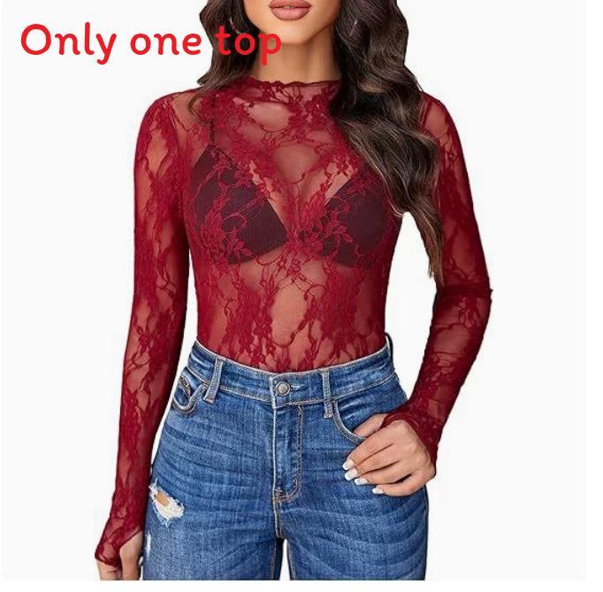 Sexy Lace Long Sleeve Shirt For Women With Sheer Mesh Fabric For Casual And Office Wear