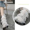 Women Tiered Ruffle Lace Leg Warmers Sweet Thigh High Leg Socks Baggy Cuffs Ankle Heap Socks Mesh Flared Leg Sleeves