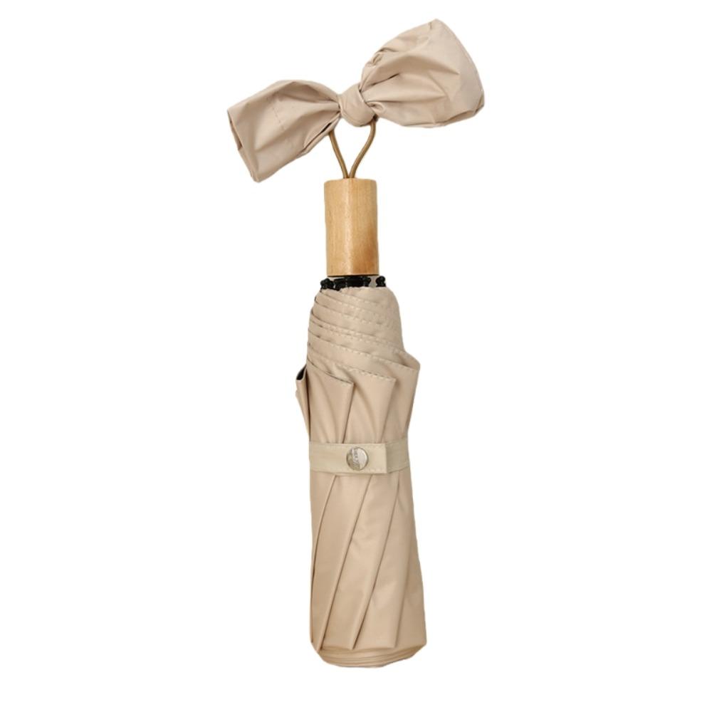 Solid Color Sunscreen Umbrella Wooden Handle Folding Sun Umbrella Rain Umbrella  Outdoor