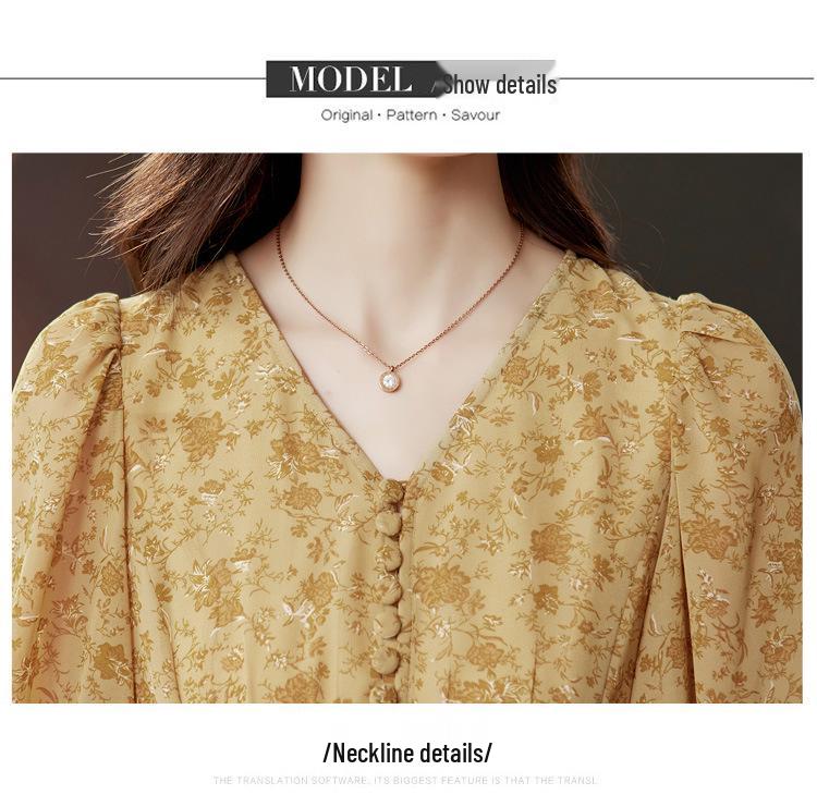 Floral V-Neck Long Sleeve Dress - Liu Yifei Inspired