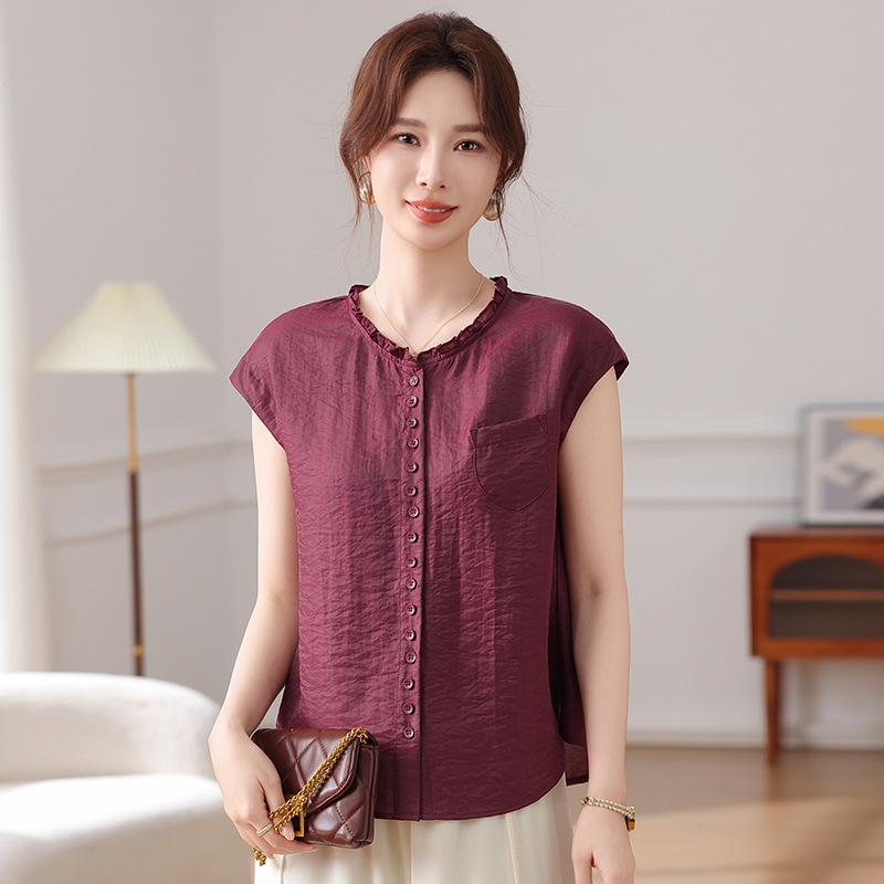

Summer Tencel Slimming Ruffled T-shirt for Middle-Aged and Elderly Women 4XL красный
