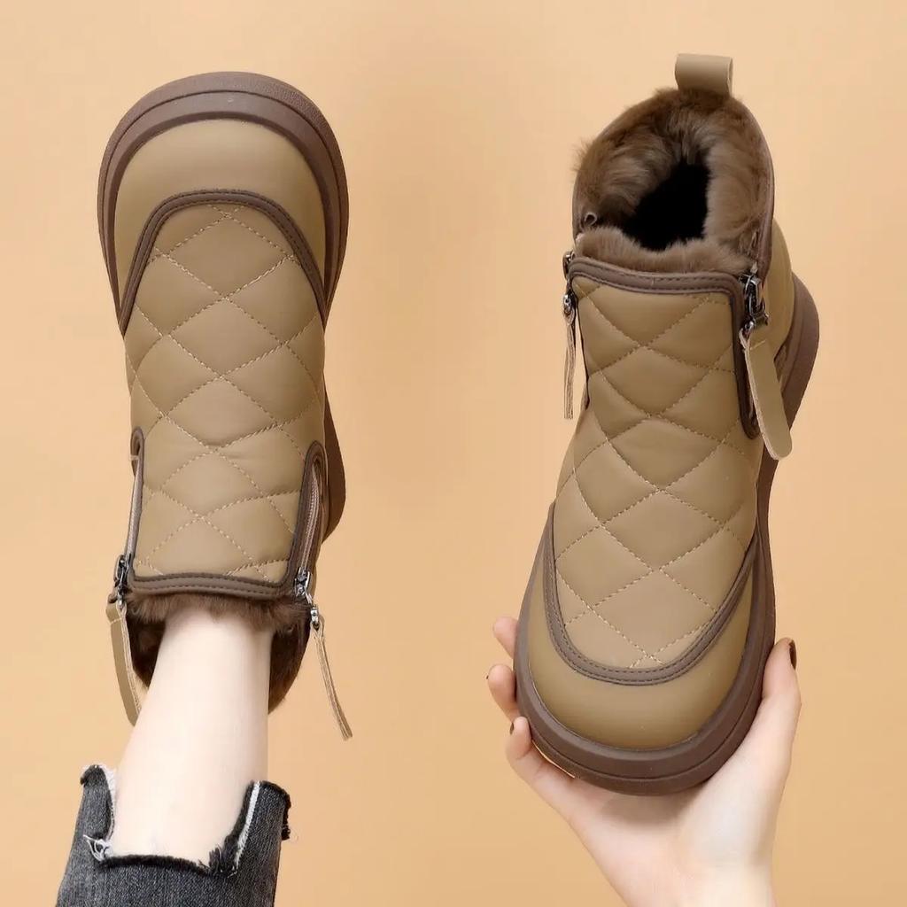 Plus Warm Padded Women's Snow Boots Elegant With Low Heels No Slipery Plush on Slip Hot Large Size Boot Pu 39 Goth Ladies Shoes