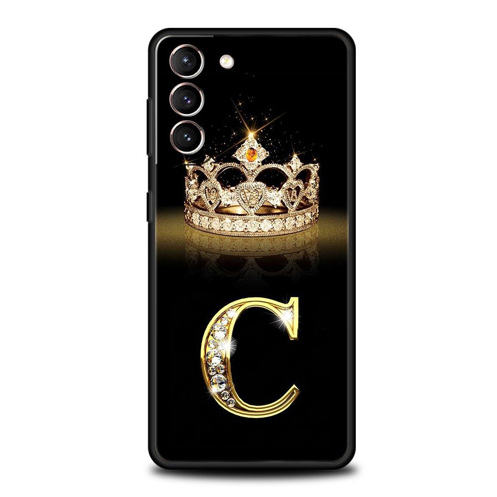Fashion Diamond Crown Letter A Soft Phone Case For Samsung Galaxy S23 S24 S22 S21 S20 FE Ultra 5G S10 S10E S9 S8 Plus Cover