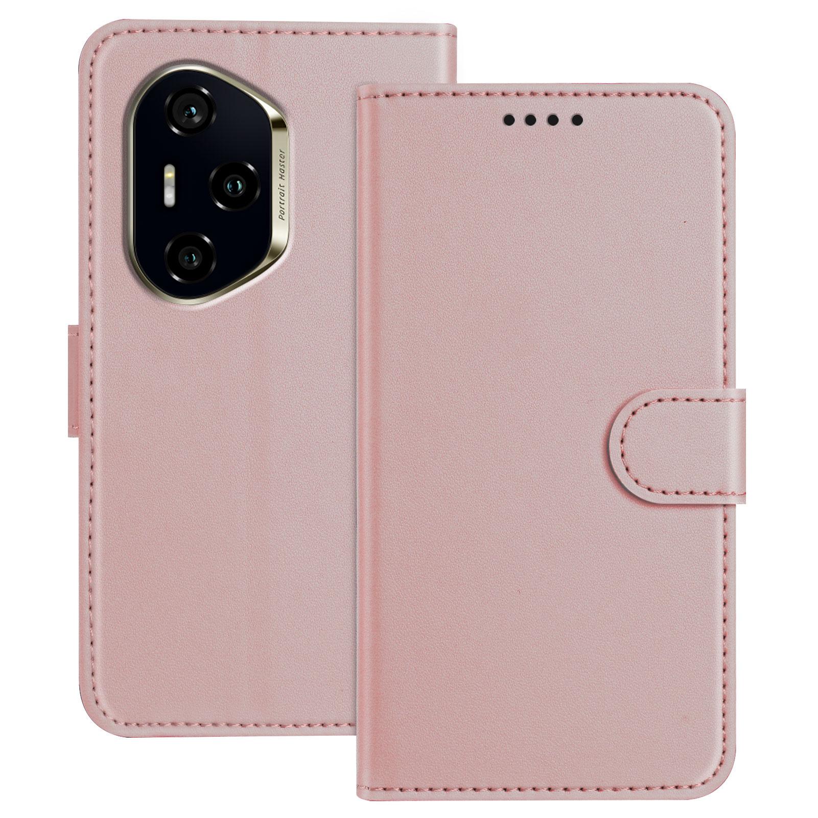 

For Honor 300 Ultra/Honor 300 Pro Leather Case Wallet Stand Solid Color Anti Drop Phone Cover Rose Gold