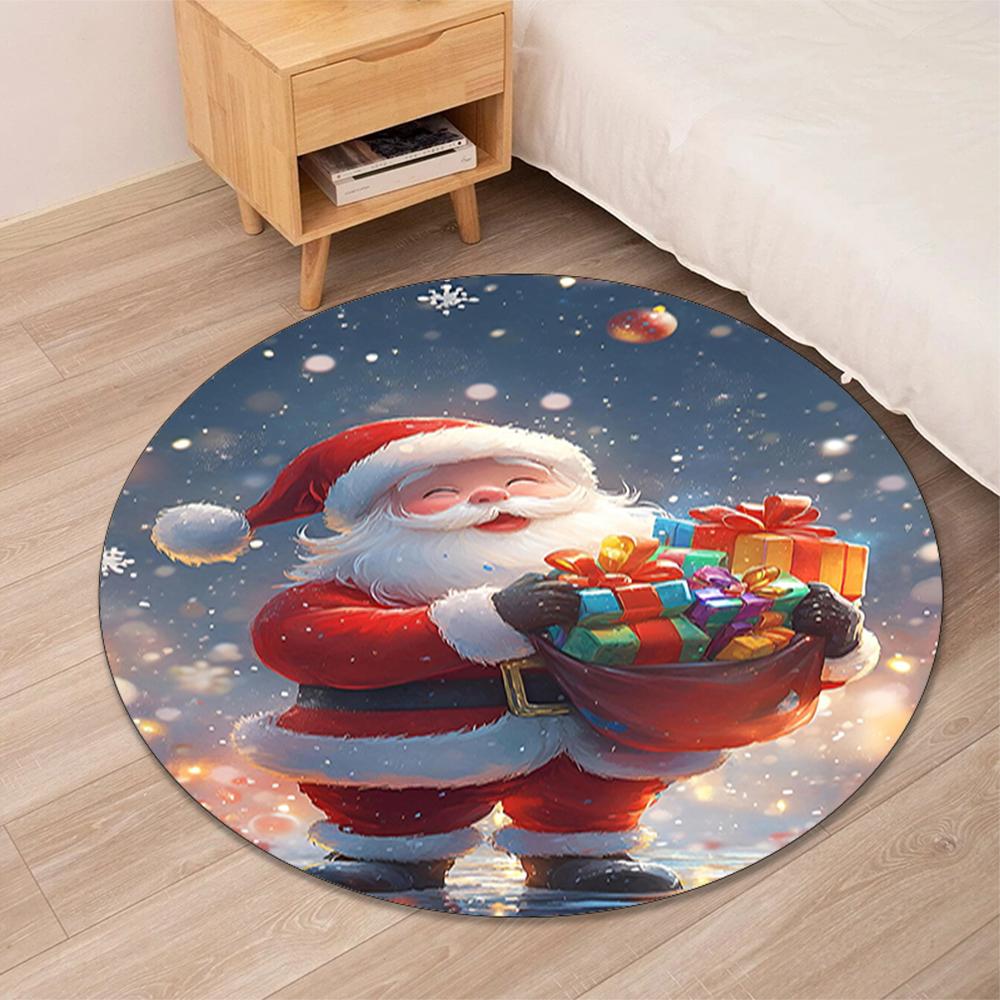 Christmas Santa Claus Printed Round Rug Carpet Chair Rug Area Rug Entryway Doormats,for Office Chair Living Room Bedroom Kitchen Room.