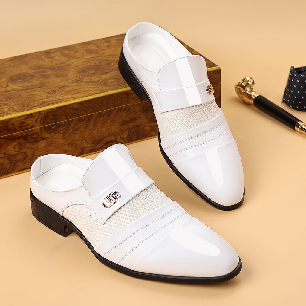 Men Shoes Fashion Baotou Half Slippers High-end Business Dress Leather Shoe Pointe Half Slippers Brock Slipper Moccasins Loafers