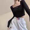 Sweet & Spicy Women's Long Sleeve Fishbone Drawstring Square Neck Top