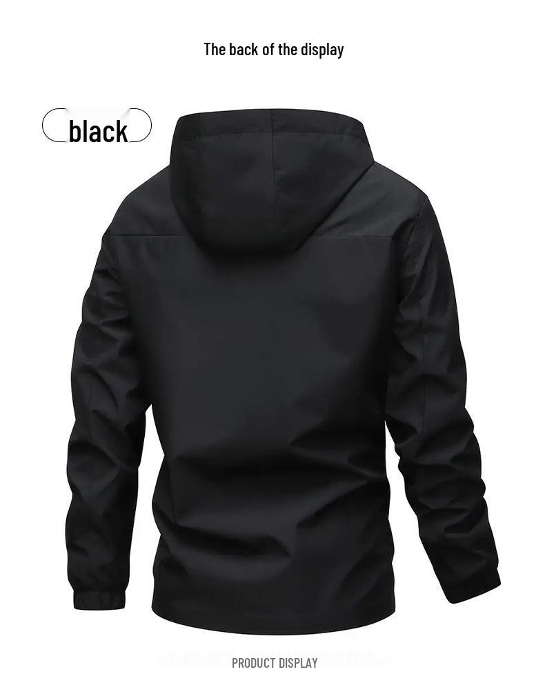 Men's Outdoor Windbreaker Jacket - Fleece Lined Hooded Coat for Autumn/Winter, Solid Color