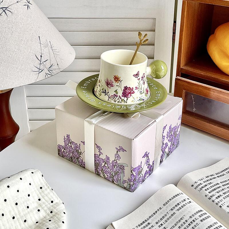 250ml Floral Ceramic Mug with Saucer Gift Set