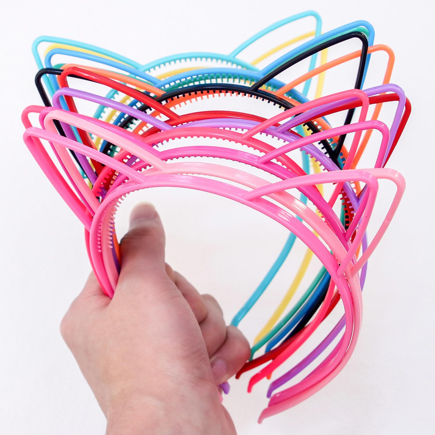 

12PCS Girls Cat Ear Headbands Candy Color Cat Ears Headband Plastic Teeth Hairbands Family Decoration Party Hair Accessories