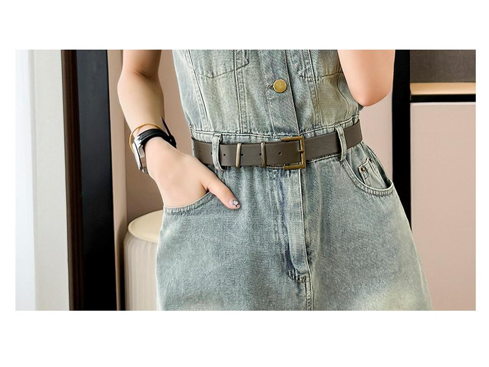 Sleeveless Denim Halter Dress - High Waist Summer Cool