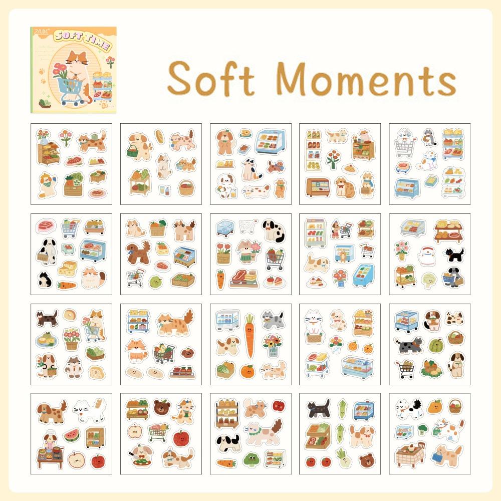 

20Pcs PET Stickers Book Cartoon INS Style Cat Sticker Book Creative Handbook Stickers