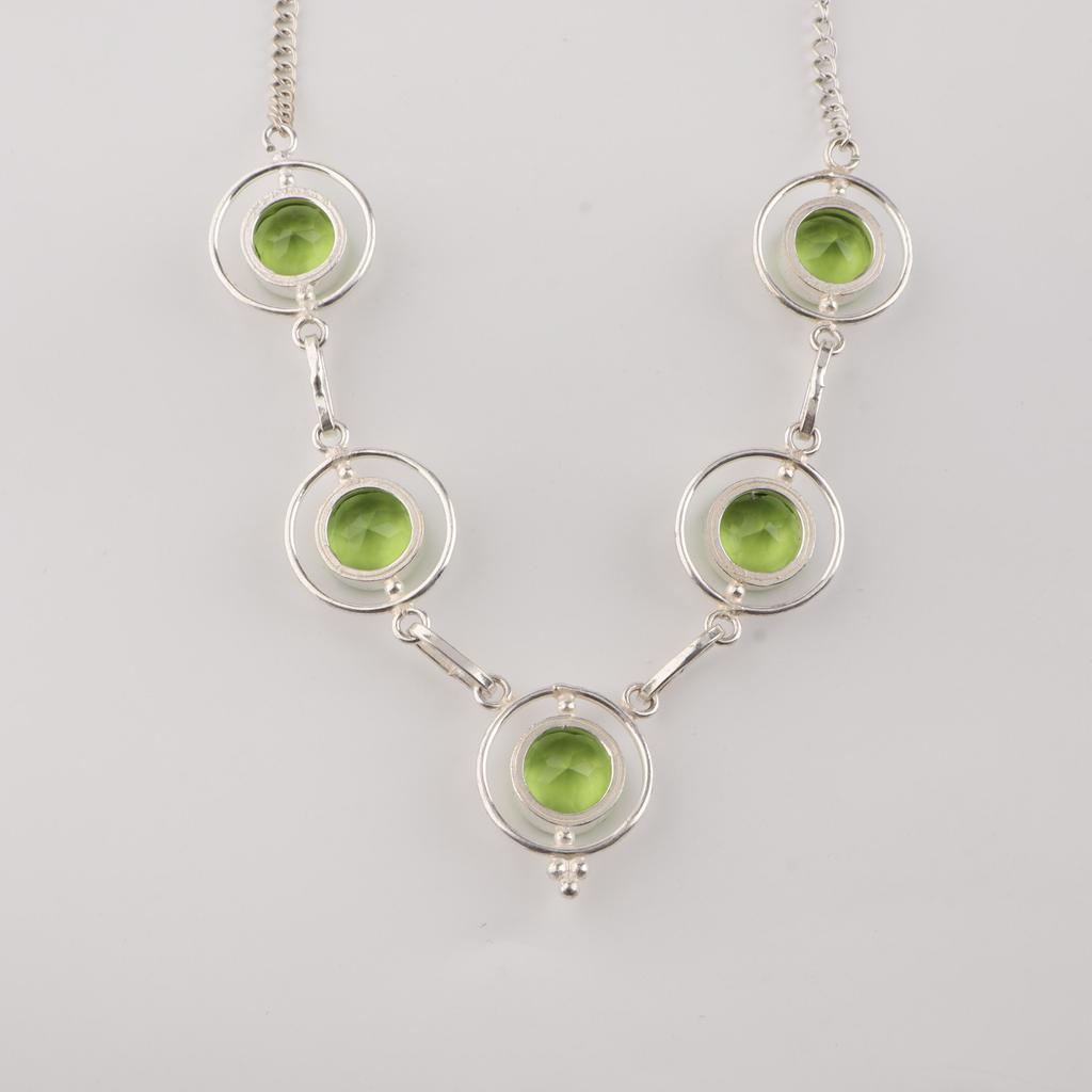 Peridot Ädelsten Silver Halsband 16-18" , 925 Sterling Silver Handgjorda Smycken, Partywear Halsband, Peridot Halsband Gåva Till Kvinnor RN-2-6
