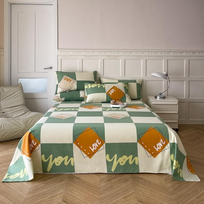 Checkered Pattern Bed Sheet Set Cotton Bed Sheets with Pillowcases Thickened Extra Soft Bedding Set Skin-friendly Breathable