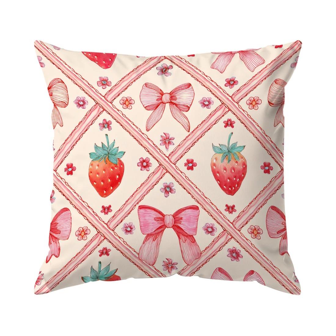 

Soft Pink Bow & Cherry Blossom Pillow Cover 45x45cm - Floral Printed Pillow Case for Sofa Living Room, Home Decor Pillow Cover 18x18Inch