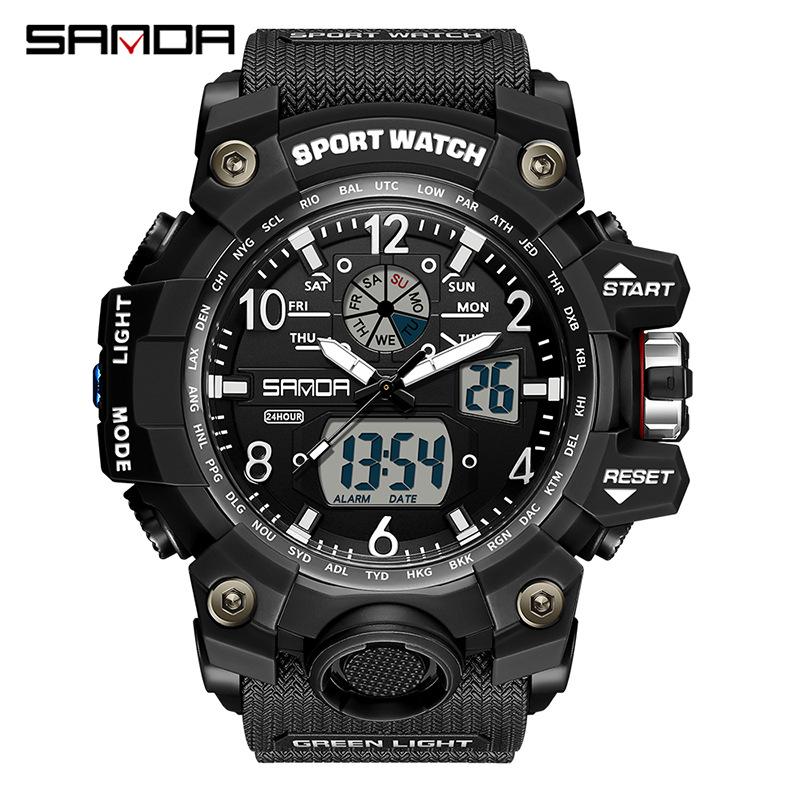 SANDA Women's Trendy LED Dual Display Waterproof Watch with Hourly Chime