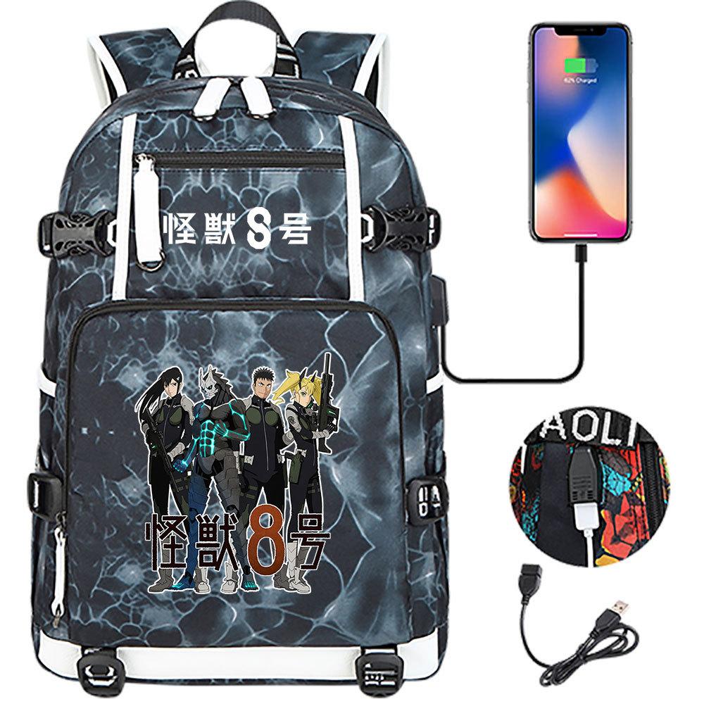 Kaiju No. 8 Printed USB Port Backpack Youth Student School Bag Large Capacity Travel Daypack