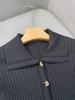 Elegant French-Style Short-Sleeve Knit Dress with Lapel & Waist Detailing, Summer 2024