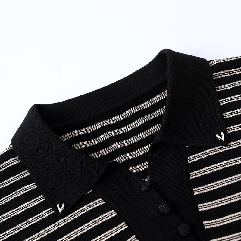 Hengyuanxiang Women's Lyocell Striped Polo Knit Top