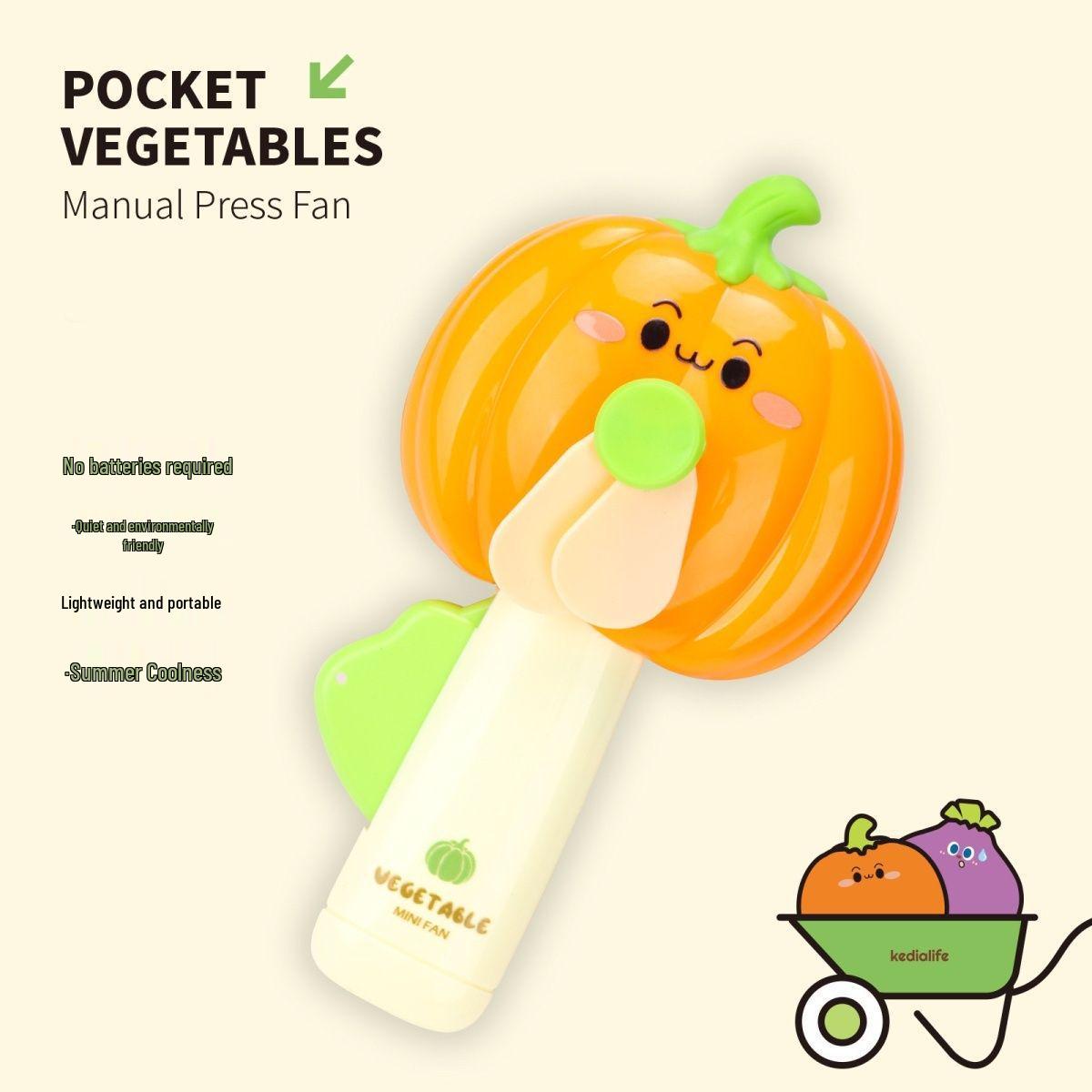 Hand-Crank Vegetable Fan: Cute Pumpkin & Cabbage Shape, Perfect for Kids June 1st Event Gift