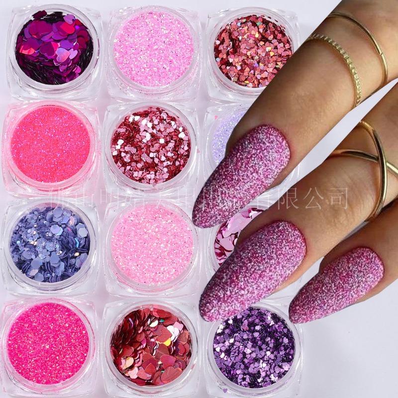New fashion mixed color small heart sequins colorful love heart sequins small fresh magic color laser flash small red heart nail sequins