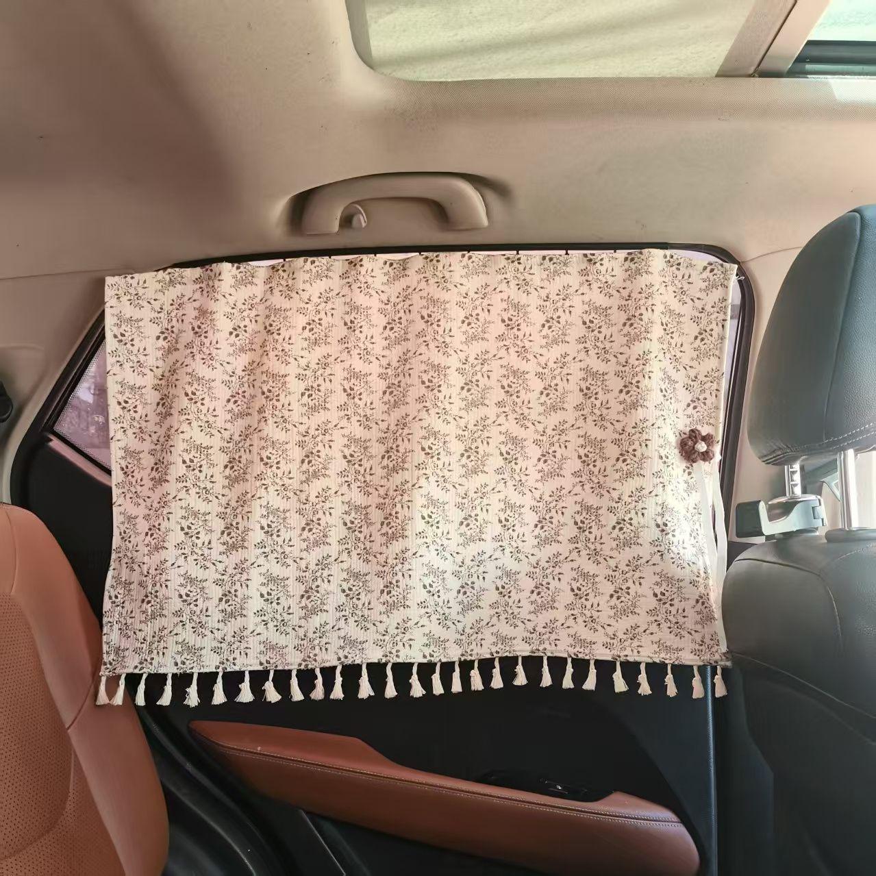 

Track-Type Car Window Sun Shade: Baby Rear Seat Blackout Curtain with Suction Cup for Side Windows. Tassel, Thick Combed Cotton + Band