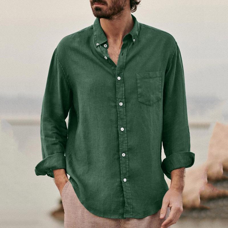 2024 Herr Europeisk & Amerikansk Mode Enfärgad Lös Långärmad Nedvikt Krage Skjorta
